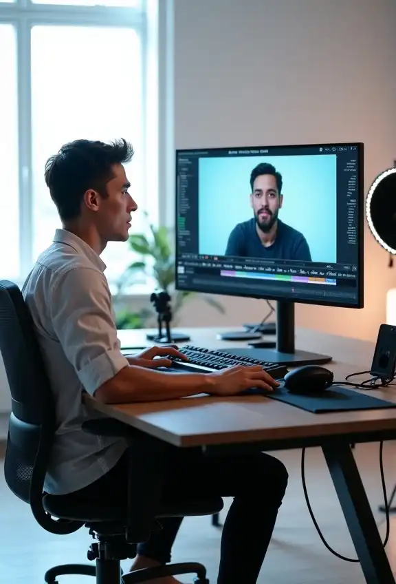 Male video editor crafting scroll-stopping content