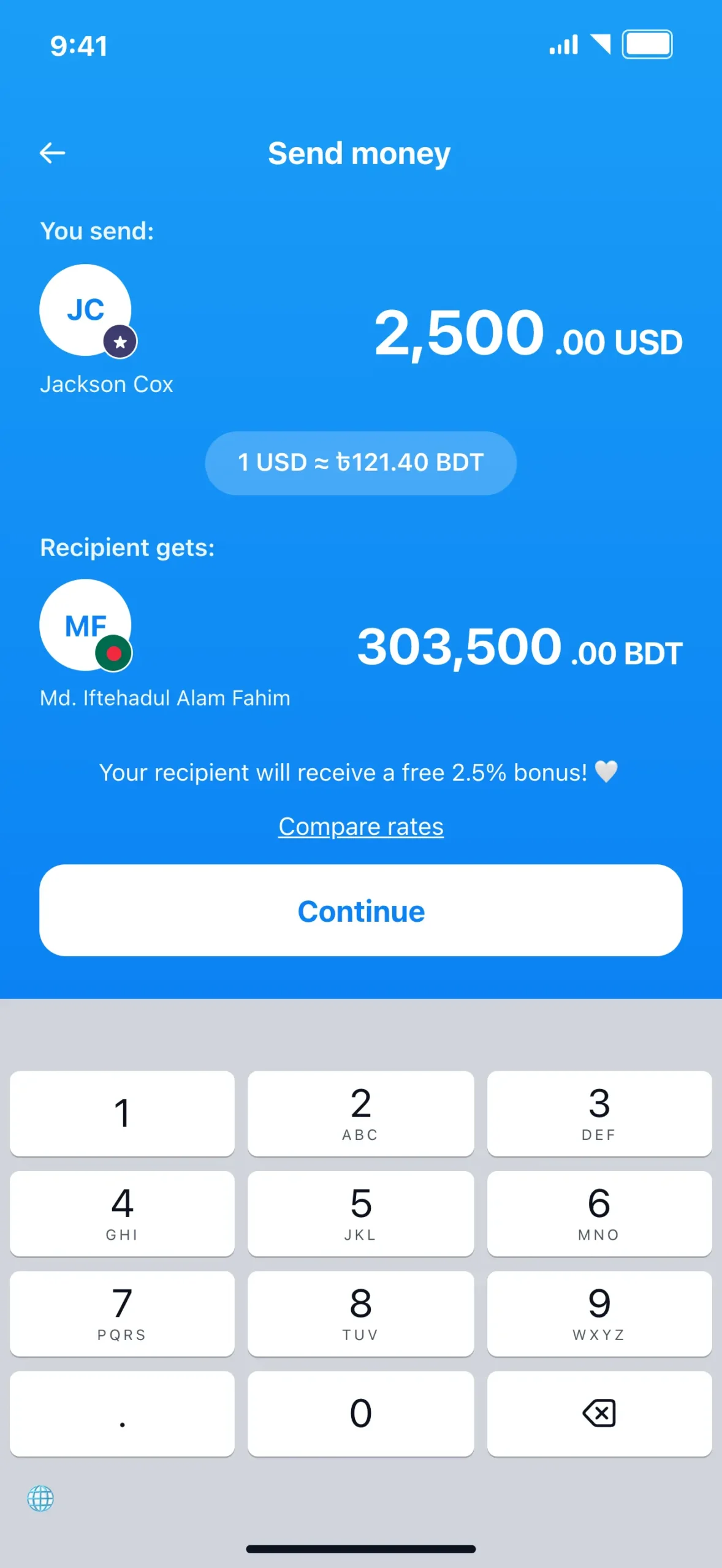 NALA app showing payment amount and exchange rate